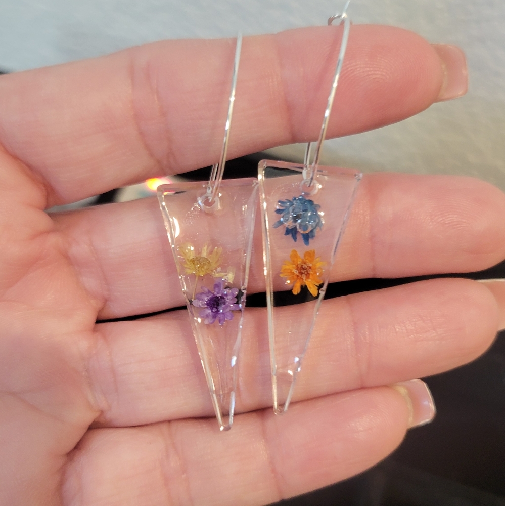 Handcrafted Floral Resin Earrings with sterling silver hoops